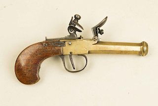 Flintlock brass barrel pocket pistol, Belgian made