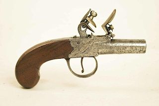 Flintlock turn-off barrel muff pistol by I.D. Wilbraham of London