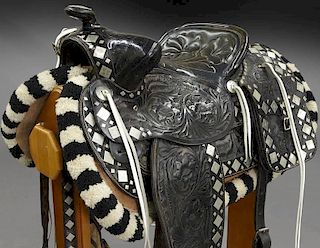 Ted Aldal silver mounted tooled leather saddle