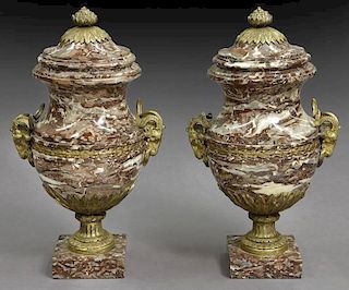 Pr. French rouge marble urns