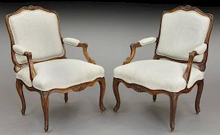 Pr. Louis XV carved walnut armchairs