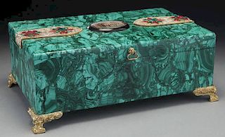 Russian malachite box with emeralds and rubies,