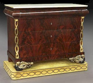 Italian mahogany parcel gilt commode with marble