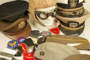 US WWII Officers' Hats, Flight Helmet, WWI and WWII Patches