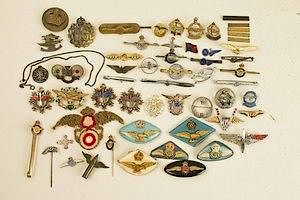 Sweetheart Pins, and Badges, some US, incl. some full-sized British and US Medal bars for ribbons