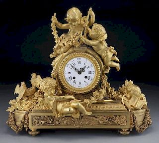 19th C. Louis XV style bronze-dore clock