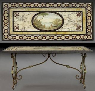 Italian wrought iron table with specimen marble