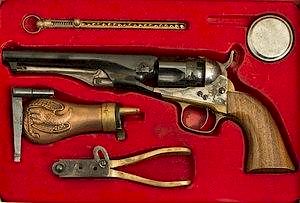 Reproduction Colt Model 1862 Police cased in hollowed out book with accoutrements