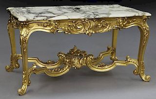 Louis XV style carved gilt marble top salon table