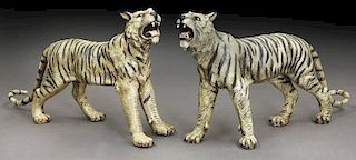 Pr. Austrian cold painted bronze tigers