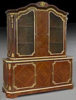 Louis XVI style two-part vitrine cabinet with