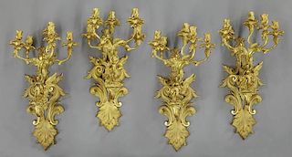 Set (4) French bronze-dore 5-light sconces