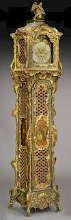 Venetian style grandfather clock with parcel gilt