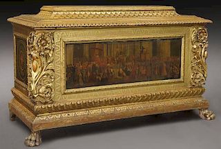 Large Continental gilt and painted cassone,