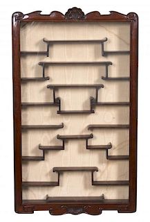 A Carved Mahogany Snuff Bottle Display Cabinet20TH CENTURYHeight 32 x width 20 x depth 4 inches.