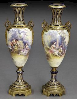 Pr. French Sevres style porcelain urns