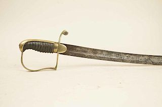 US ca. 1812-1820 so called Militia Artillery or Cavalry saber, 1796 light cavalry style, brass hilt, leather grip, plain blad