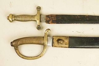 2 French style sidearm swords; a briquet and a Roman style sword
