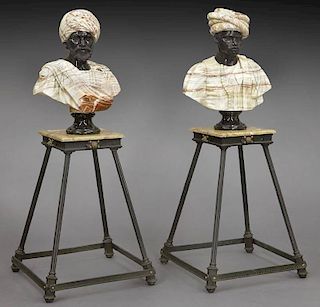 Pr. Italian variegated and black marble busts of