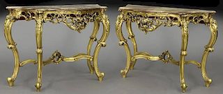 Pr. Italian carved and gilt wood consoles,