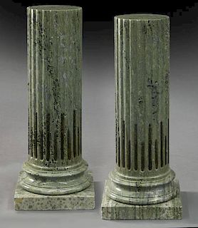 Pr. Louis XVI style green marble pedestals with