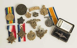 British WWI Medals and Badges, including 1914-15 trio to RAF officer