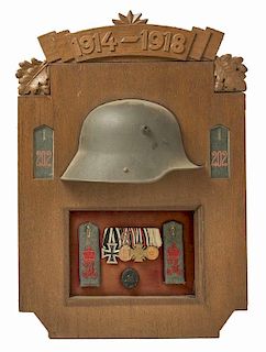 Bavarian WWI Veteran's Plaque w/ Medals, Shoulder boards, and half helmet!