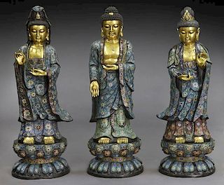 (3) Monumental Chinese cloisonne figures incl: