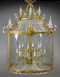 Large Louis XVI style bronze and crystal lantern,