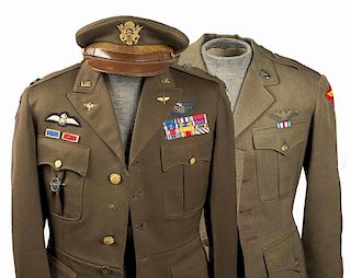 2 US Pilots' Uniforms, 8th Air Force with rare RAF 1942 badge for Eagle Squadrons (5 parts) and USMC named Pilot's blouse