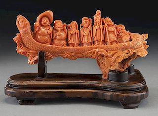 Chinese carved coral figure depicting