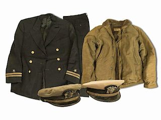 WWII Archive of Lt. Robert Valleiere Strause (1921-2016) Comprising US Navy Fur Lined Deck Jacket, Whistle, Compass, Mark 2 K