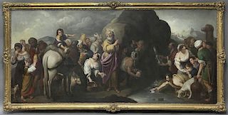 Large oil on canvas of Moses drawing water from