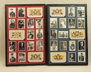 2 Large Frames of Photos of British, French, and American Aces of WWI, along w/ 5 embroidered RFC postcards.