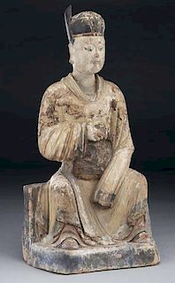 Chinese polychrome seated wood figure.