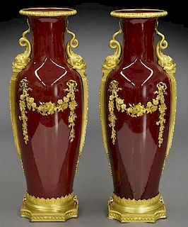 Pr. Louis XV style oxblood porcelain & bronze-dore