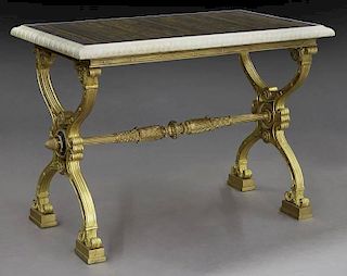 Charles X style gilt bronze table with tiger's eye