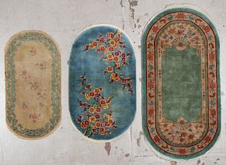 3 Chinese Art Deco Oval Rugs: 2'11'' x 5'11''