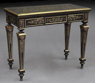 19th C. French ebonized brass inlaid game table,