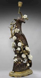 German carved wooden bird figural lamp,