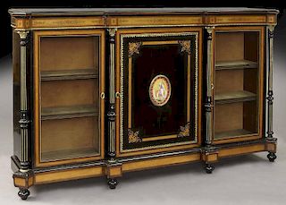 French porcelain and bronze mounted 3-door cabinet