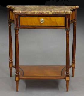 Louis XVI marble top figured mahogany washstand,