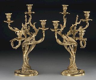 Pr. French 19th C. bronze-dore 4-light candelabra,