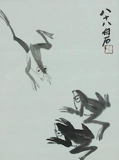 CHINESE WATERCOLOR ON PAPER 'FROGS', SIGNED