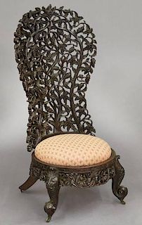 Burmese carved padauk wood slipper chair