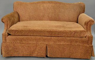 Pair of loveseats with tan and red cheetah print upholstery. lg. 57in.