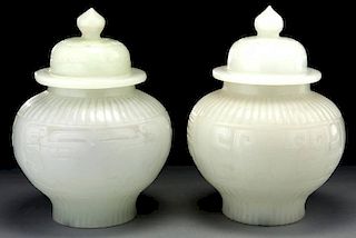Pr. Chinese hardstone/glass covered jars