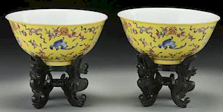 Pr. Chinese famille jaune porcelain bowls,