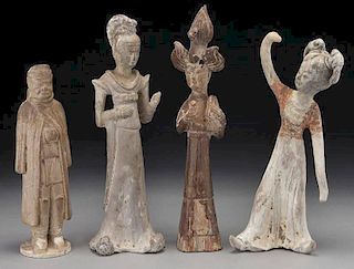 (4) Tang dynasty style pottery burial figures.