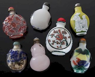 (7) Chinese glass and quartz snuff bottles